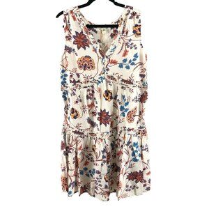 Ella Moon Shift Dress Tiered Ruffle Floral V Neck Sleeveless Boho Ivory Size M